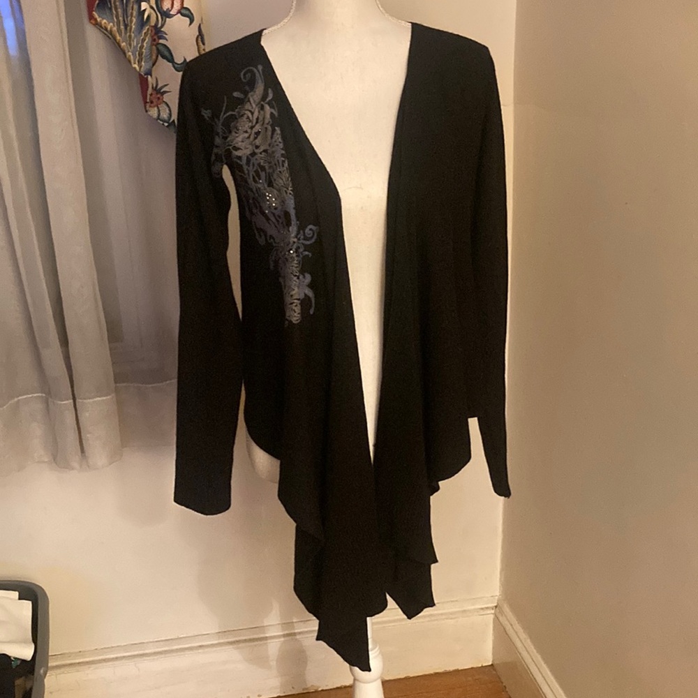 Black Apt 9 Cardigan with Floral Rhinestone Design